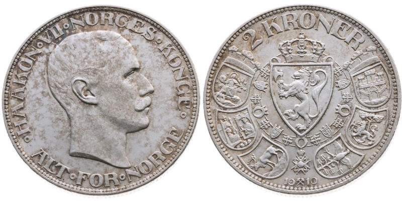 Norwegen 
Königreich. Haakon VII., 1905-1957
2 Kronen
1910

Vs: Kopf n. r.,...