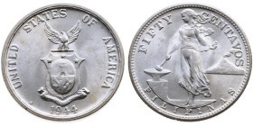 Philippinen 
Amerikanische Herrschaft. Philippinischer Bund, 1935-1946
50 Cent
1944

Vs: Staatswappen
Rs: Filipina mit Hammer vor Amboss, im Hin...