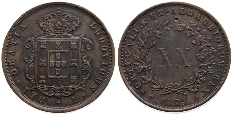 Portugal 
Königreich. Luiz I., 1861-1889
20 Reis
1874

Vs: Bekröntes Wappen...