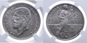 Rumänien 
Königreich. Carol I., 1881-1914
2 Lei
1910

Vs: Kopf n. l., Umschrift
Rs: Frau in Landestracht

Auflage: 2452000
Material: Silber 8...