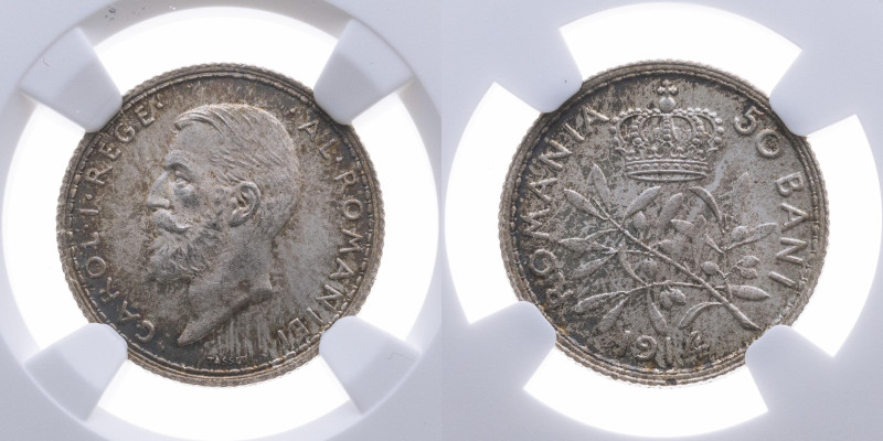 Rumänien 
Königreich. Carol I., 1881-1914
50 Bani
1914

Vs: Kopf n. l., Ums...