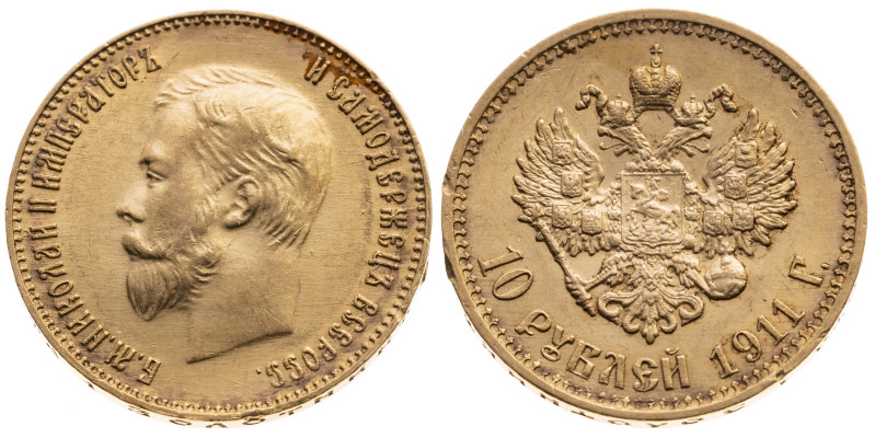 Russland 
Kaiserreich. Nikolaj II., 1894-1917
10 Rubel
1911

Vs: Kopf n. l....