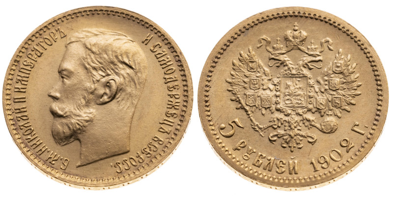 Russland 
Kaiserreich. Nikolaj II., 1894-1917
5 Rubel
1902

Vs: Kopf n. l.,...