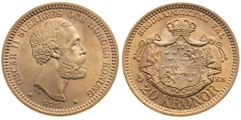 Schweden 
Königreich. Oskar II., 1872-1907
20 Kronen
1889
Stockholm EB

Vs...