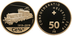 Schweiz 
Bundesstaat, seit 1848
50 Franken
2019

100 Jahre Krokodil-Lokomotive
Vs: Lokomotive
Rs: Wertangabe, Schrift

Auflage: 5000
Materia...