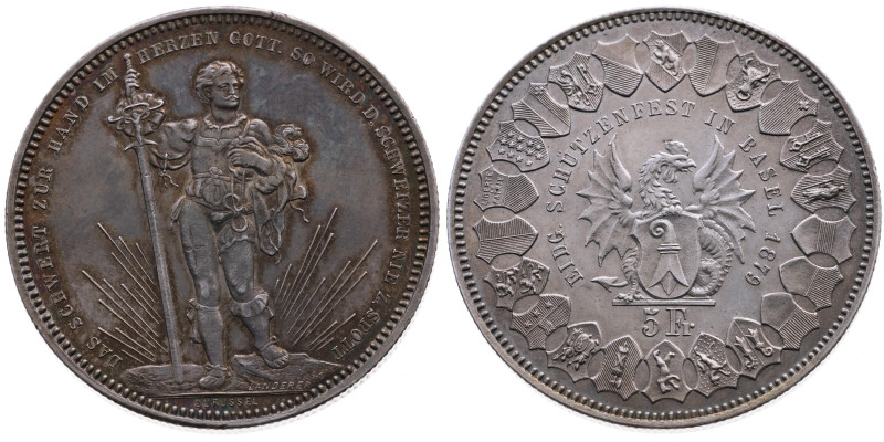 Schweiz 
Bundesstaat, seit 1848
5 Franken
1879

Schützenfest in Basel
Vs: ...
