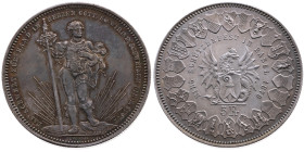 Schweiz 
Bundesstaat, seit 1848
5 Franken
1879

Schützenfest in Basel
Vs: Stehender Landsknecht
Rs: Stadtwappen im Wappenkreis

Material: Sil...