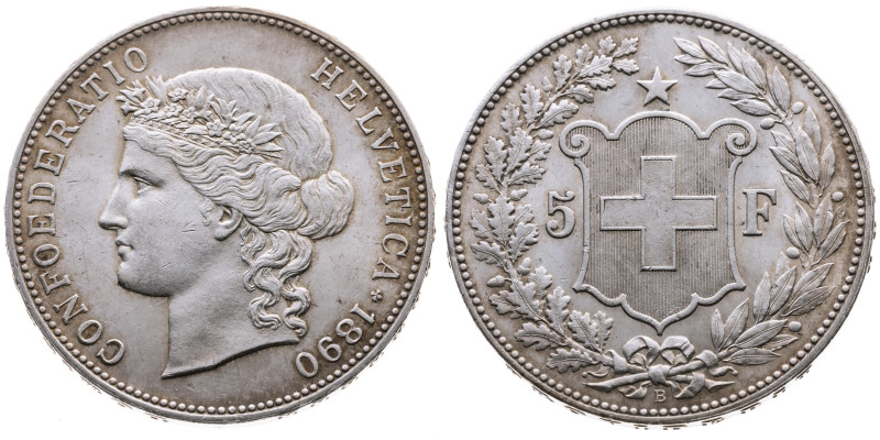 Schweiz 
Bundesstaat, seit 1848
5 Franken
1890

Vs: Kopf der Helvetia n. l....