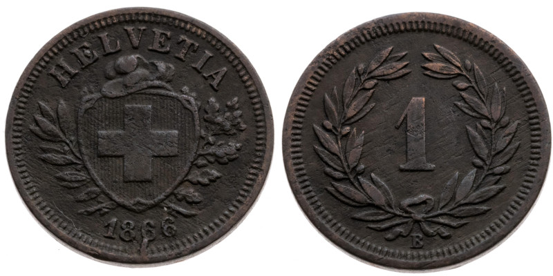 Schweiz 
Bundesstaat, seit 1848
Rappen
1866

Vs: Wappen
Rs: Wertangabe

...