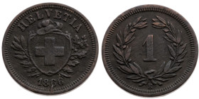 Schweiz 
Bundesstaat, seit 1848
Rappen
1866

Vs: Wappen
Rs: Wertangabe

Material: Kupfer 

Größe: 16.0mm
Gewicht: 1.5g

Literatur: Schwei...