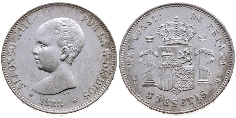 Spanien 
Königreich. Alfonso XIII., 1886-1931
5 Pesetas
1888 (18 - 88)
Madri...