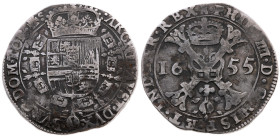 Spanische Niederlande 
Brabant
Spanische Herrschaft. Felipe IV. von Spanien, 1621-1665
Patagon
1655
Tournai

Vs: Gekröntes Wappen
Rs: Gekrönte...