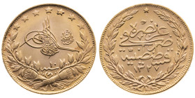 Türkei 
Osmanisches Reich
Sultanat. Mehmed V. Reschad, 1327-1336 H (1909-1918)
100 Piaster
1327/10 H (1917/18)
Konstantinopel

Vs: Tughra in Lo...