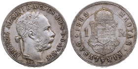 Ungarn 
Königreich. Franz Joseph, 1848-1916
Forint
1882

Vs: Kopf mit Lorbeerkranz n. r., Umschrift
Rs: Gekröntes Wappen, Umschrift

Material:...