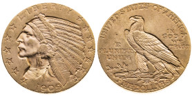USA
Bundesstaat, seit 1789
5 Dollars
1909
Denver D

Vs: Indianerkopf mit Federschmuck n. l. in Sternenkreis
Rs: Adler n. l. auf Rutenbündel, Um...