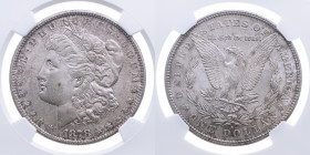 USA 
Bundesstaat, seit 1789
Dollar
1878
Philadelphia P

('Morgandollar')
Vs: Kopf der Liberty mit phrygischer Mütze und Lorbeerzweig n. l.
Rs:...