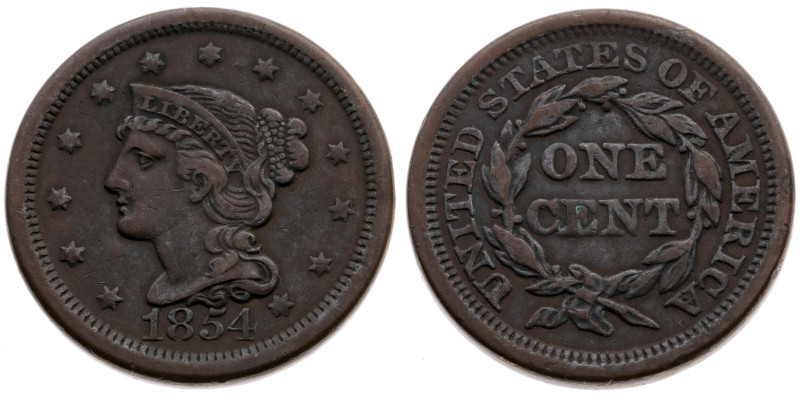 USA 
Bundesstaat, seit 1789
Cent
1854

Vs: Kopf der Liberty n. l. in Sterne...
