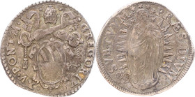Vatikan 
Kirchenstaat. Gregor XV., 1621-1623
Testone
o. J. (1622)
Rom

Vs: Papstwappen, Umschrift
Rs: Stehende Madonna auf Mondsichel in Strahl...