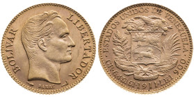 Venezuela 
Bundesrepublik, 1864-1953
20 Bolivars
1911
Paris

Vs: Kopf des Simon Bolivar n. r., Umschrift
Rs: Wappen in Lorbeer- und Palmkranz, ...