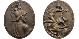 Frankreich 
Königreich. Henri IV., 1589-1610
Ovale Bronze-Medaille
o. J. (um 1601)

auf den Sieg über den Herzog von Savoyen
Vs: Drapiertes Schu...