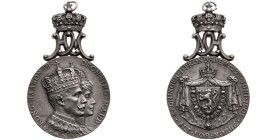 Norwegen 
Königreich. Haakon VII., 1905-1957
Tragbare Silber-Medaille
1906

auf die Krönung in Trondheim
Vs: Brustbilder des Königspaares n. r. ...