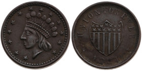 USA 
Bundesstaat, seit 1789
Kupfer-Token
1864

der Union im Sezessionskrieg
Vs: Libertykopf mit Federschmuck n. l. ('Indian Head') in Sternenkre...