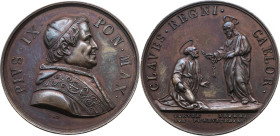 Vatikan 
Kirchenstaat. Pius IX., 1846-1878
Bronze-Medaille
o. J. (wohl 1846)

auf die Papstwahl
Vs: Brustbild des Papstes n. r., Umschrift
Rs: ...