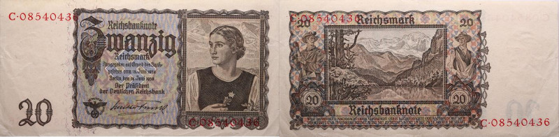 Drittes Reich 
20 Reichsmark
1939-06-15
1939

Vs: Tirolerschein ohne Unterd...