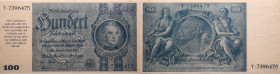 Drittes Reich 
100 Reichsmark
1945

Drittes Reich Notausgaben im Frühjahr 1945
Vs: Provisorium auf Lebensmittelkartenpapier zu DEU 211,1935 Druck...