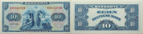 Alliierte Besatzung - Bank deutscher Länder 
10 Mark
1948-06-26
1948

Vs: Allegorische Gruppe, Arbeit Gerechtigkeit und Aufbau
Rs: Wertangabe um...