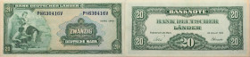 BRD, Bank Deutscher Länder 
20 Mark
1949

Vs: Bank Deutscher Länder, Allegorische Figurengruppe, Frau sitzend mit Blumenkranz der Mann sitzend zu ...