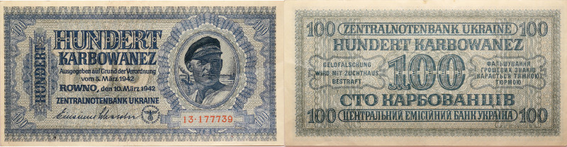 Ukraine 
2. Weltkrieg, Deutsche Besatzung
100 Karbowanez
1942-03-10
1942

...