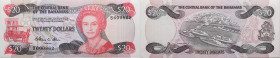 Bahamas 
20 Dollars
1974

Vs: Queen Elisabeth, links Pferdekutsche
Rs: Hafen von Nassau

Literatur: WPM 47b
Erhaltung: Vorzüglich - kassenfris...