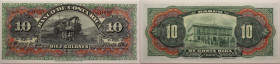 Costa Rica 
10 Colones
1901-1908

Vs: Dampflokomotive im Zentrum, darum rot-grünes Ornament, Nominal
Rs: Historisches Gebäude im Zentrum

Liter...