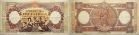 Italien 
10000 Lire
1953-1960

Vs: 2 sitzende Frauenfiguren, Venezia und Genova
Rs: Porträt eines Mann mit Kappe nach rechts, darüber Lorbeerkran...
