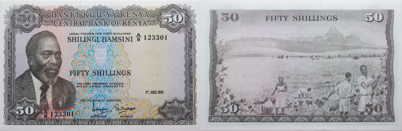 Kenia 
50 Shillings
1971-07-01
1971

Vs: Präsident Jomo Kenyatta
Rs: Baumw...