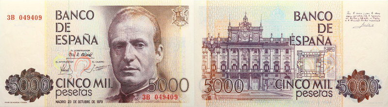 Spanien 
5000 Pesetas
1979-10-23
1979

Vs: König Juan Carlos I.
Rs: Regier...