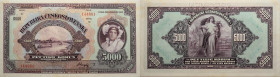 Tschechoslowakei 
5000 Korun SPECIMEN
1920

Vs: Perforation SPECIMEN, Fluß Labe, im Hintergrund Berg Rip, rechts Mädchen in Tabortracht
Rs: Alleg...