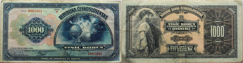 Tschechoslowakei 
1000 Korun
1932

Vs: Allegorische Figur mit Weizenbündel v...