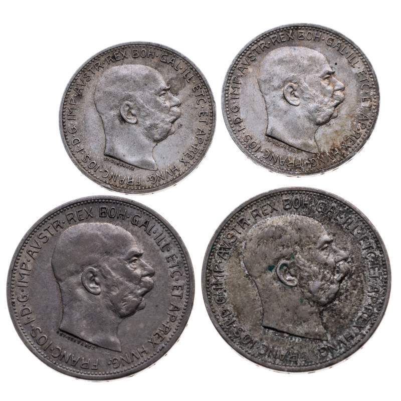 Ausländische Münzen: Österreich. Franz Joseph, 1 und 2 Kronen, unterschiedliche ...