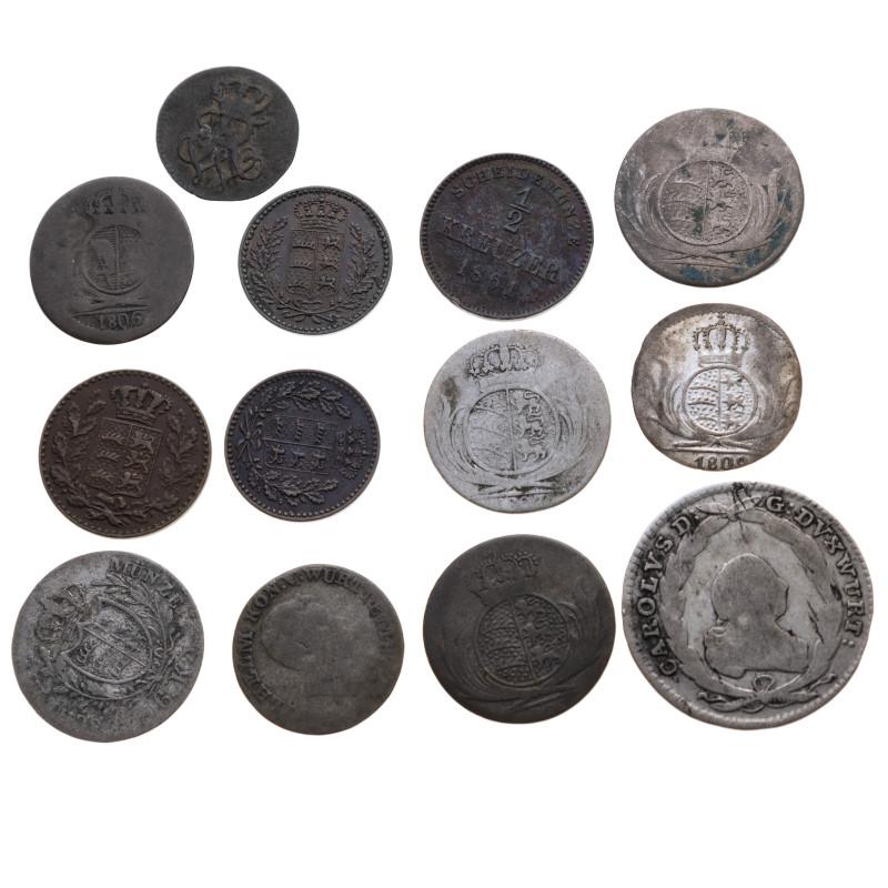 Altdeutsche Münzen: Württemberg. Silber- und Kupfermünzen, 18.-19. Jh., 13 Stück...