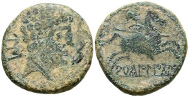 ARCAILICOS (Zona de Soria-Guadalajara). As. (Ae. 10,77g/26mm). 120-80 a.C. (FAB-71). Anv: Cabeza masculina a derecha, delante delfín, detrás letras ib...