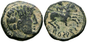 ARSACOS (Zona de Navarra). As. (Ae. 6,64g/23mm). 120-80 a.C. (FAB-134). Anv: Cabeza masculina a derecha, detrás letras ibéricas: ON. Rev: Jinete con l...