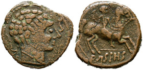 ARSAOS (Zona de Navarra). As. (Ae. 11,03g/26mm). 120-80 a.C. (FAB-145). Anv: Cabeza masculina y barbada a derecha entre dos delfines, arte degenerado....