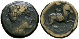 BAITOLO (Badalona, Barcelona). As. (Ae. 13,12g/27mm). 50 a.C. (FAB-190). Anv: Cabeza masculina a derecha, detrás timón. Rev: Jinete con palma a derech...