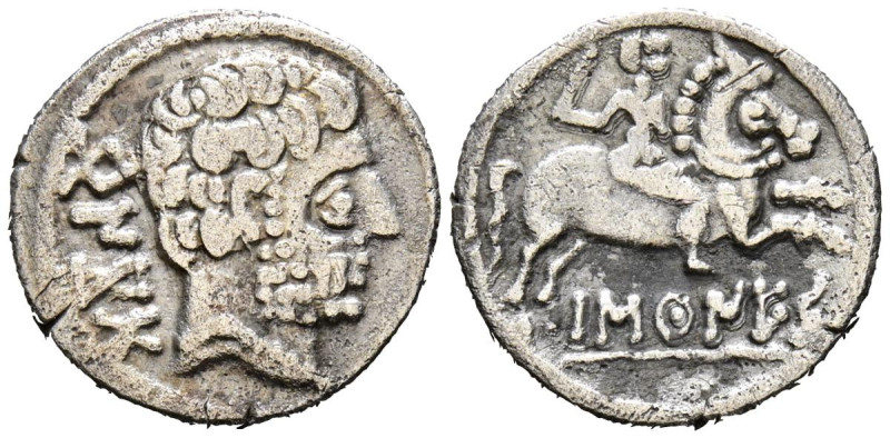 BASCUNES (Pamplona). Denario. (Ar. 3,76g/18mm). 120-20 a.C. (FAB-215). Anv: Cabe...