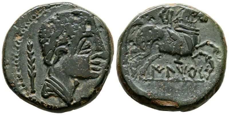 ILTIRCESCEN (Lérida). As. (Ae. 8,21g/22mm). 120-20 a.C. (FAB-1446). Anv: Cabeza ...