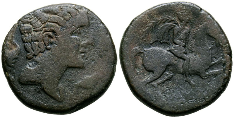 ILTIRTA (Lérida). As. (Ae. 14,83g/28mm). 200-20 a.C. (FAB-1465). Anv: Cabeza mas...