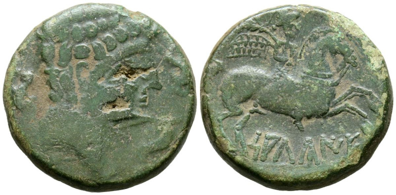 SALDUIE (Zaragoza). As. (Ae. 8,87g/24mm). 120-30 a.C. (FAB-305). Anv: Cabeza mas...