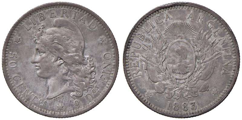 ARGENTINA. 50 Centavos 1883. AG (g 12,44). KM 28. Colpi al bordo.

qSPL/SPL
...